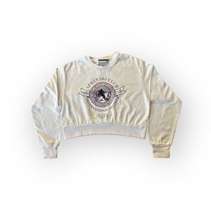 Chemistry Après Ski Club Crewneck Sweatshirt White Purple Graphic Women’s M